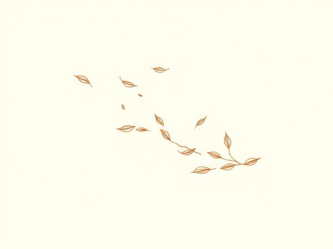 Botanical illustration of drifting leaves and wind